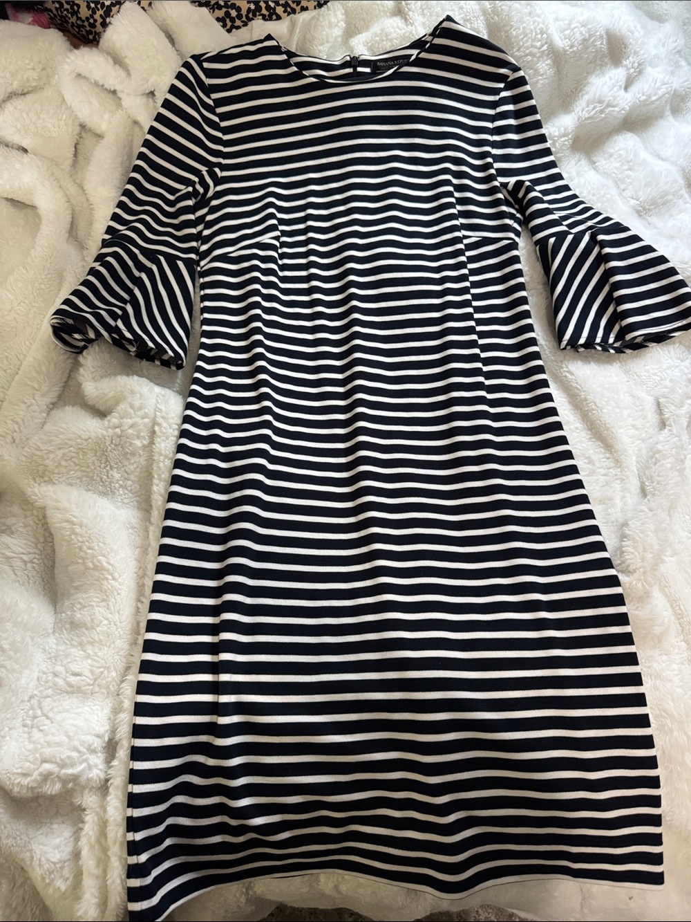 Banana Republic Black and White Striped Bell-Sleeve Midi Dress